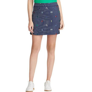 RLX Ralph Lauren Sz S Blue White Pinstripe Jersey Logo Golf Tennis Skort Pockets